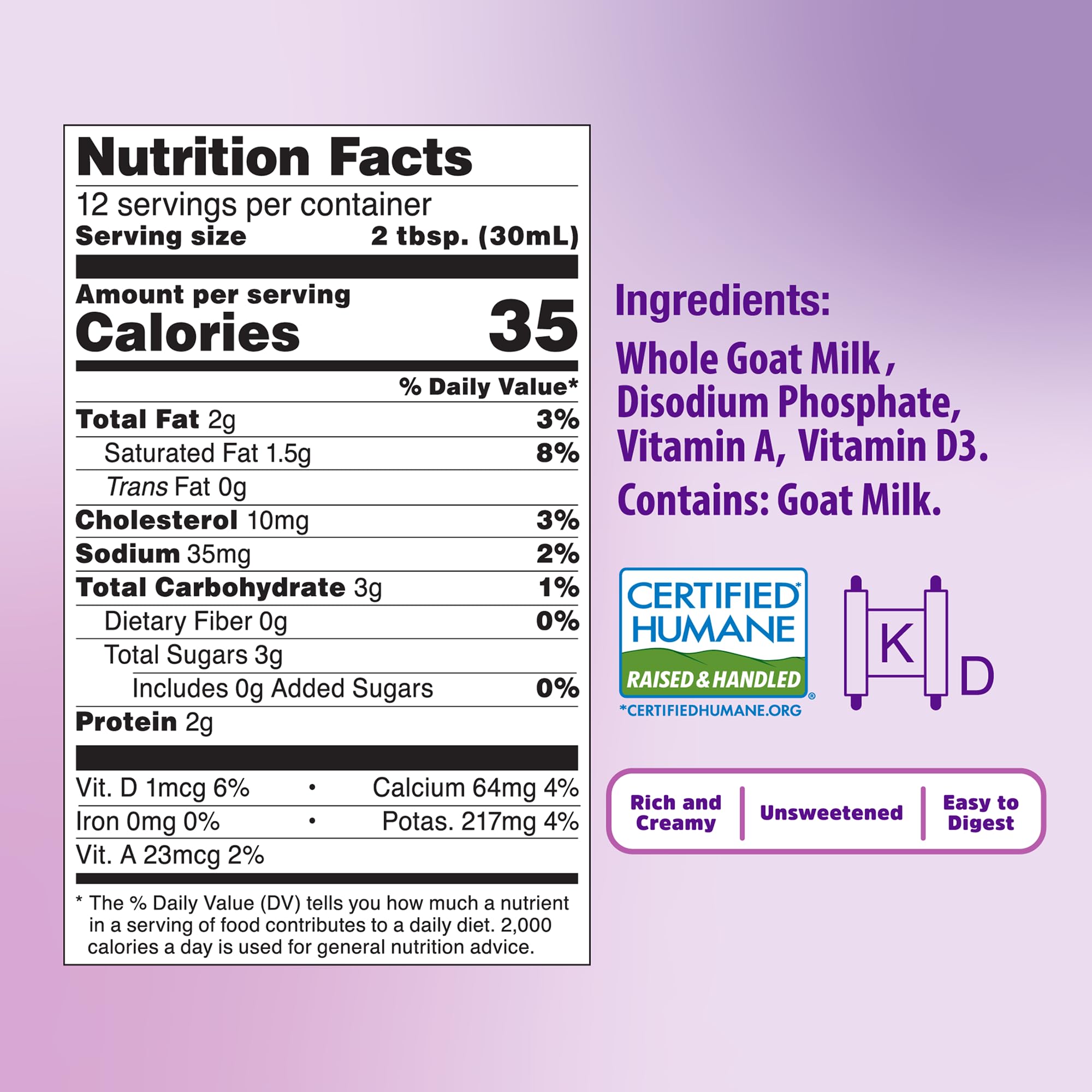 Meyenberg evaporated goat milk 12pk packaging highlights easy prep for meals.