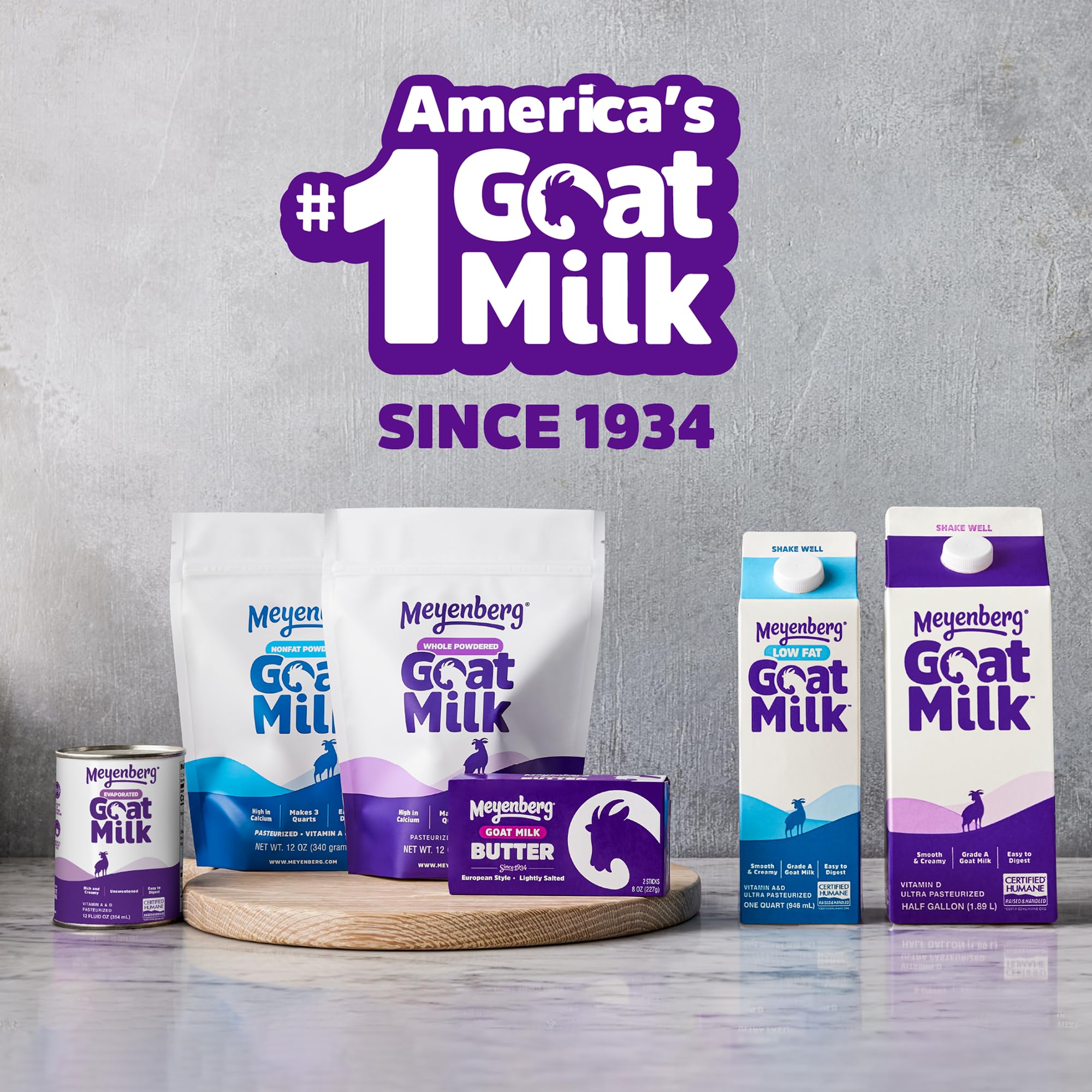 Meyenberg evaporated goat milk ready-to-pour setup for quick meals.