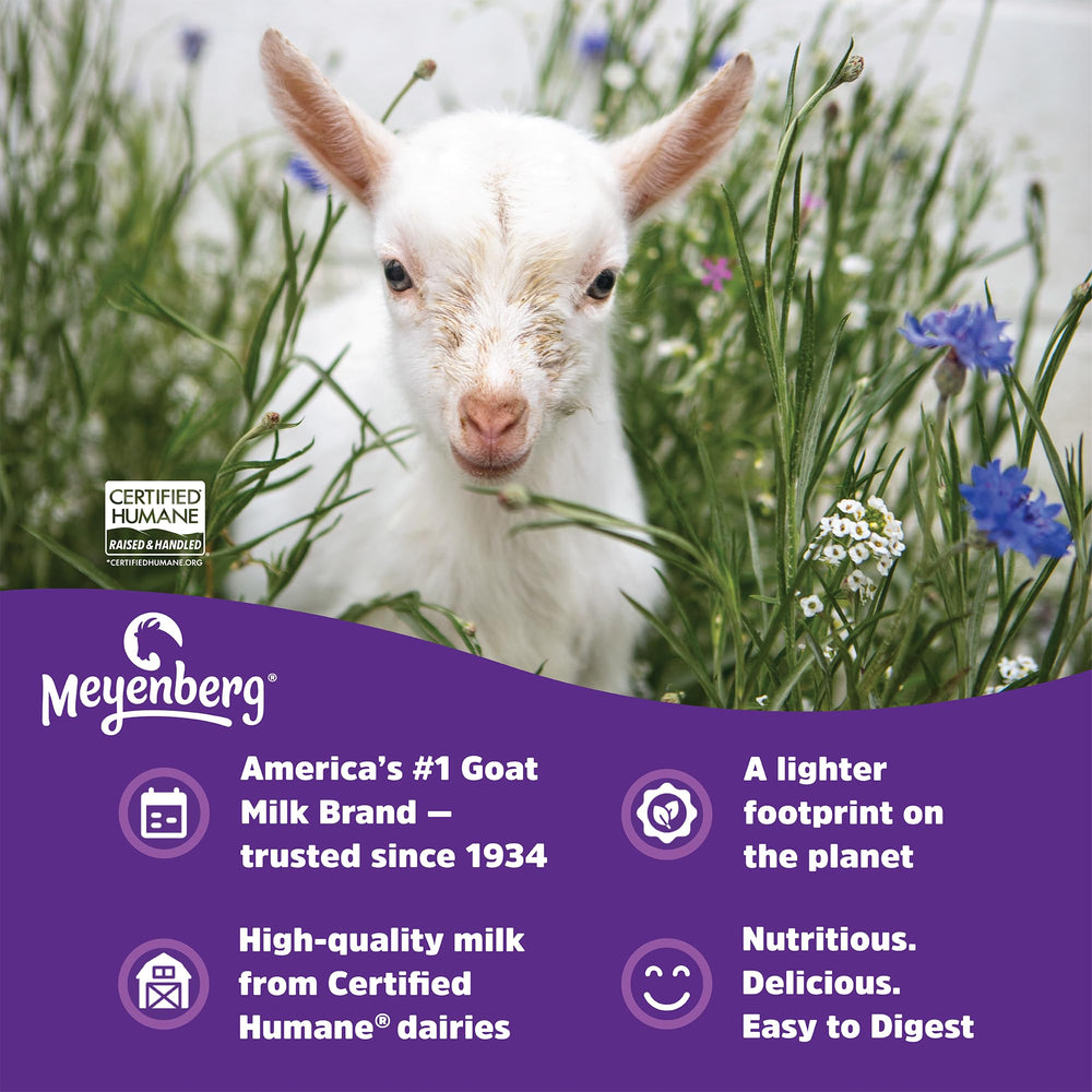 Meyenberg seals indicate kosher and gluten-free status on packaging.