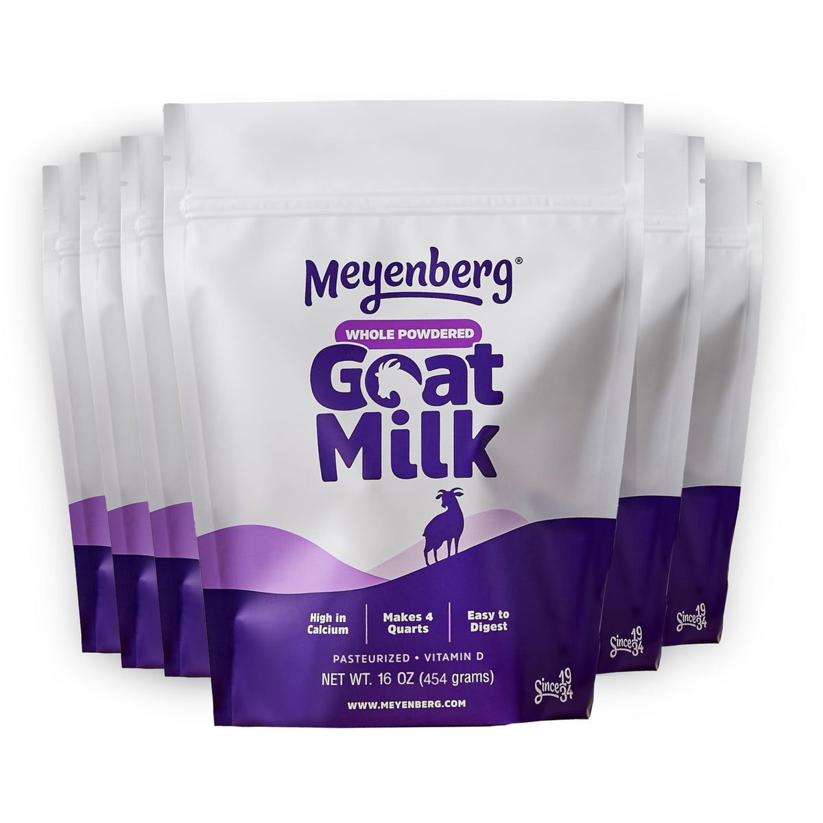 Meyenberg whole powdered goat milk in a 16oz pouch ready to blend into drinks