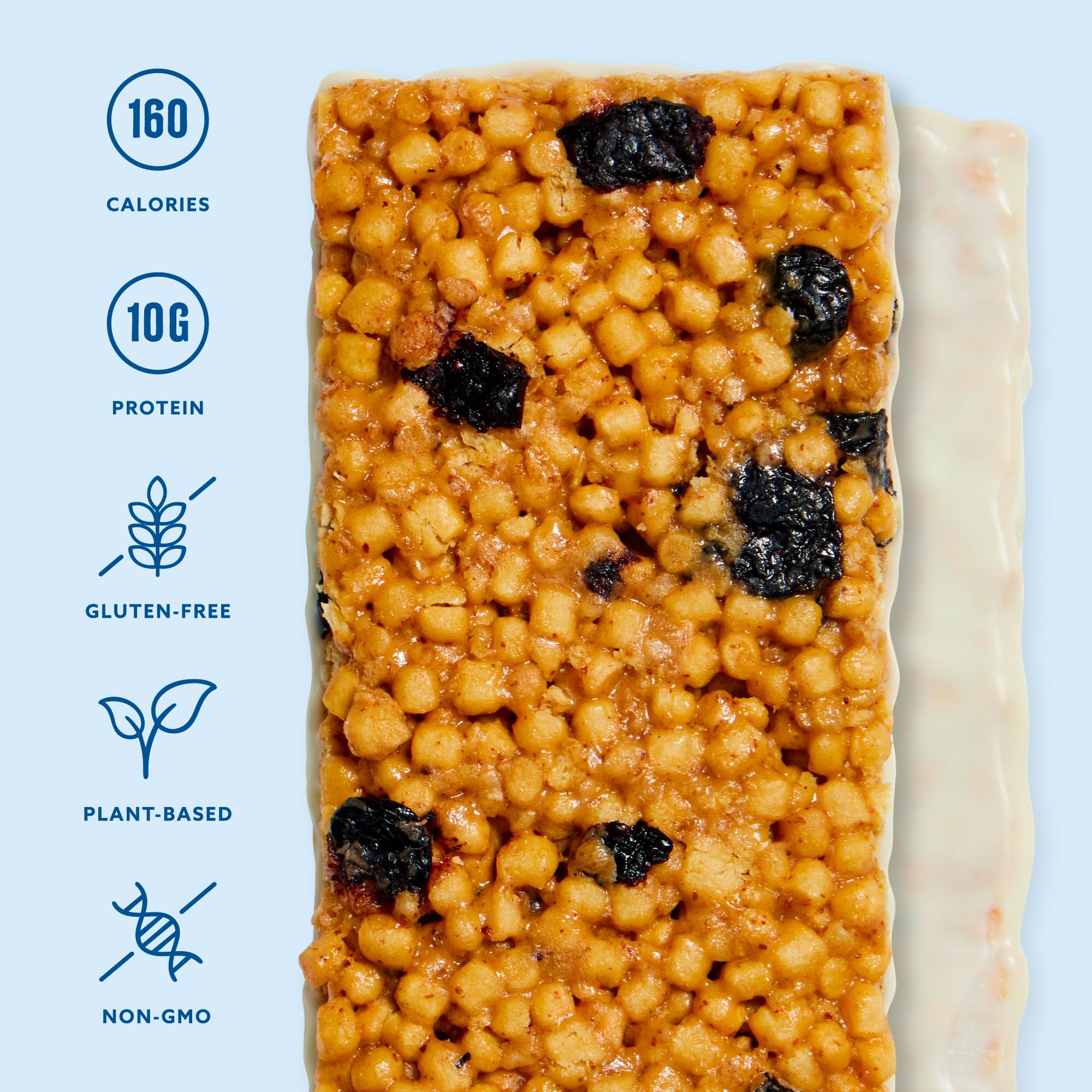 Mezcla Puff Crispy Maple-Blueberry bar on a desk, ideal breakfast-on-the-go.