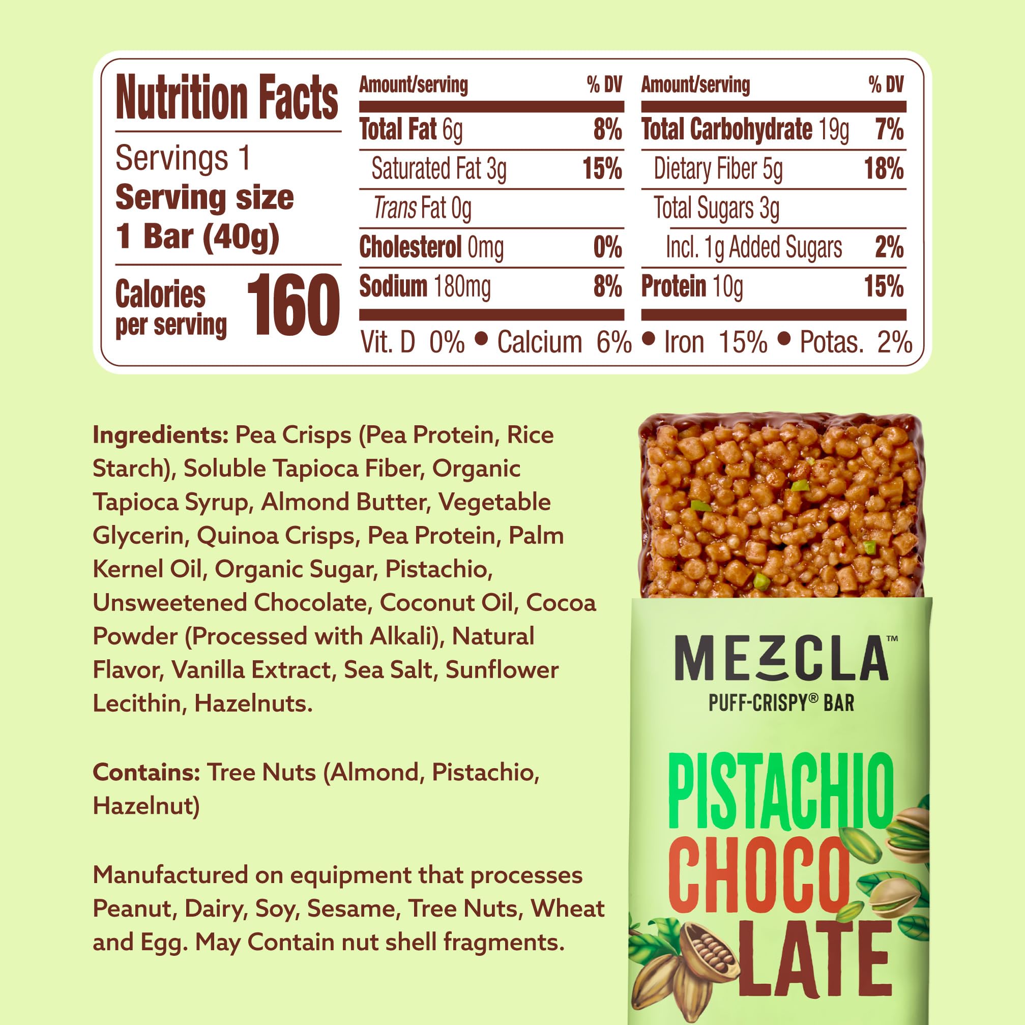 Mezcla Puff Crispy Pistachio Chocolate cross-section shows creamy base and crisp top