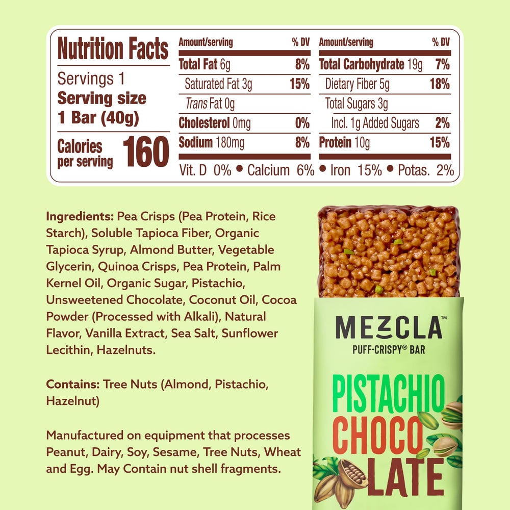 Mezcla Puff Crispy Pistachio Chocolate cross-section shows creamy base and crisp top