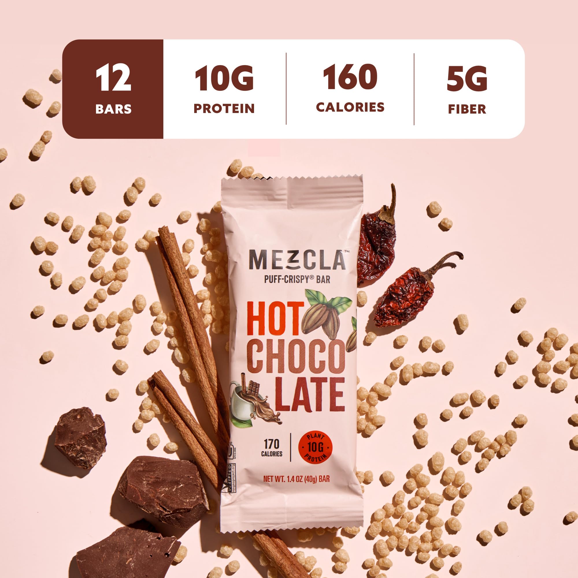 Mezcla Puff Crispy Protein Bars pea protein mix delivers 10g protein.