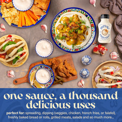 Mezete Toum creamy-dip-plate featuring rich garlic dip for sandwiches and vegetables