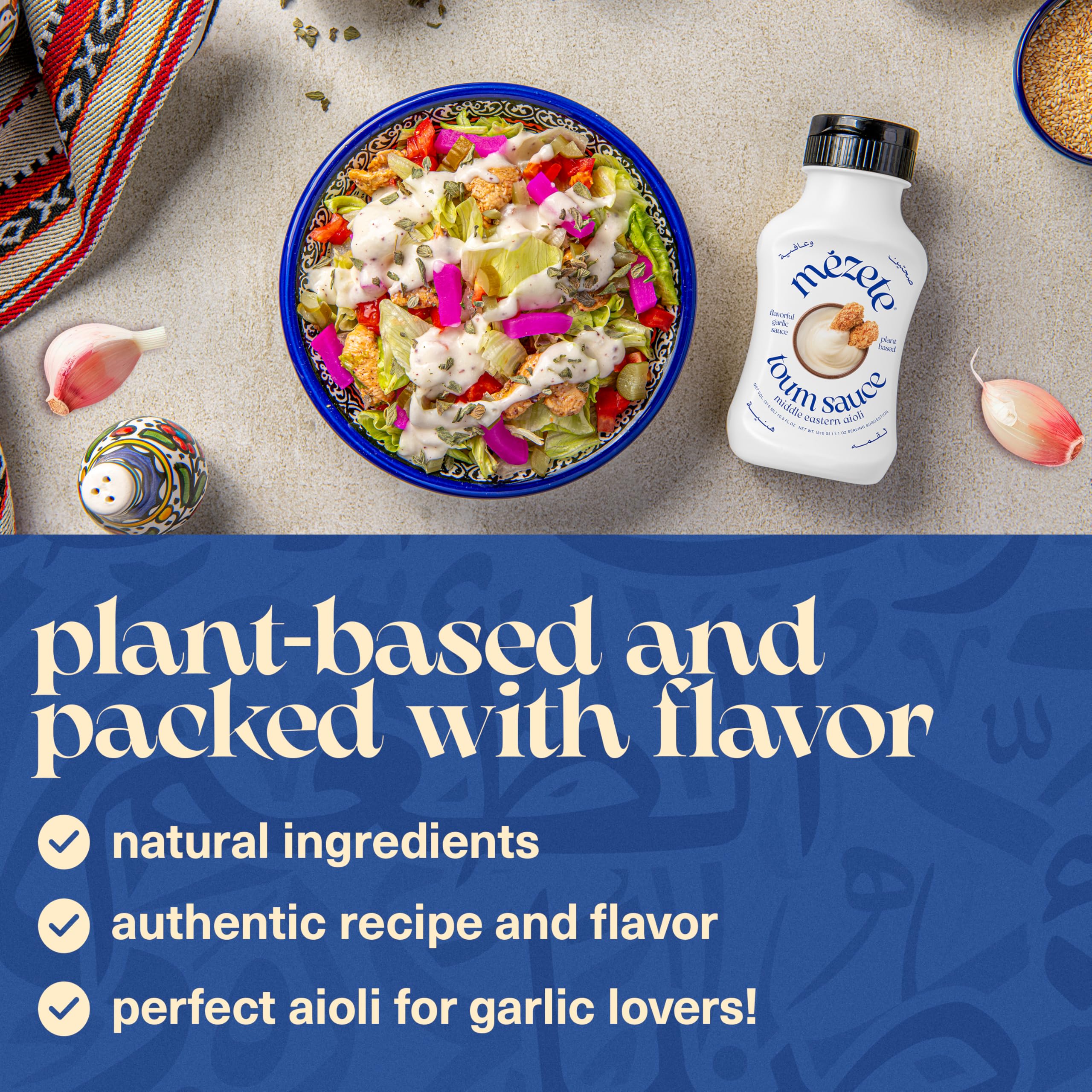 Mezete Toum ingredients label highlights preservative-free, plant-based ingredients