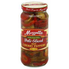 Mezzetta Cherry Peppers Sliced Hot in a jar, zesty, crisp bite for sandwiches and antipasto.