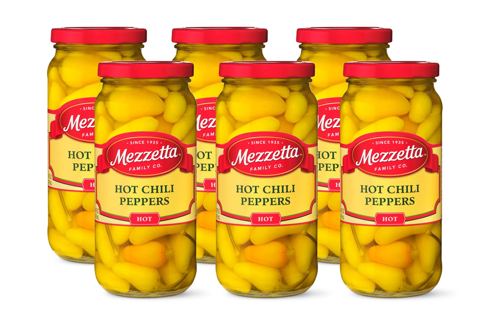 Mezzetta Hot Chili Peppers in glass jar for easy pantry use