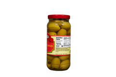 Serving spoon with stuffed olives, ready to enjoy.
