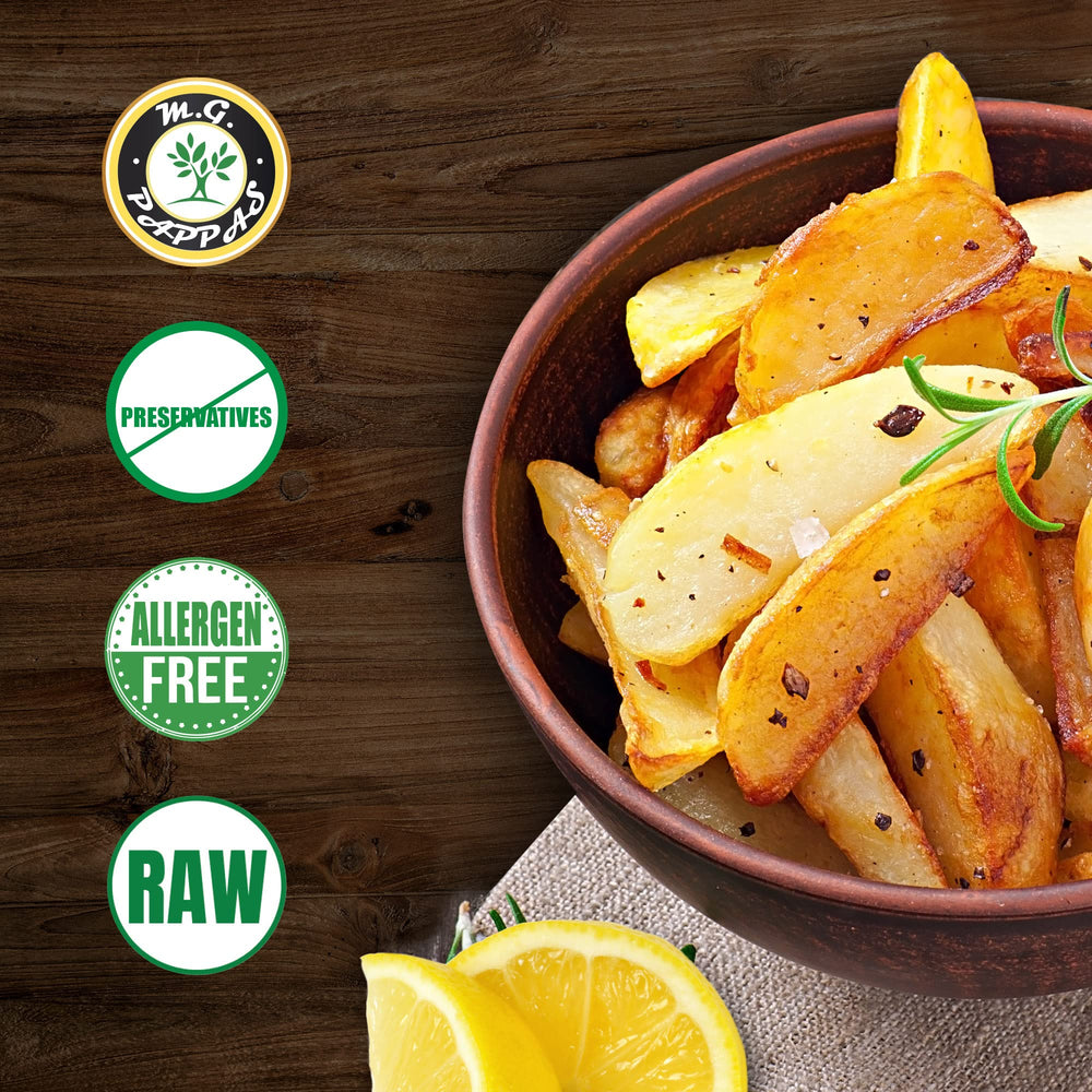 Greece origin of M.G. PAPPAS Meyer lemon olive oil adds authentic flavor.