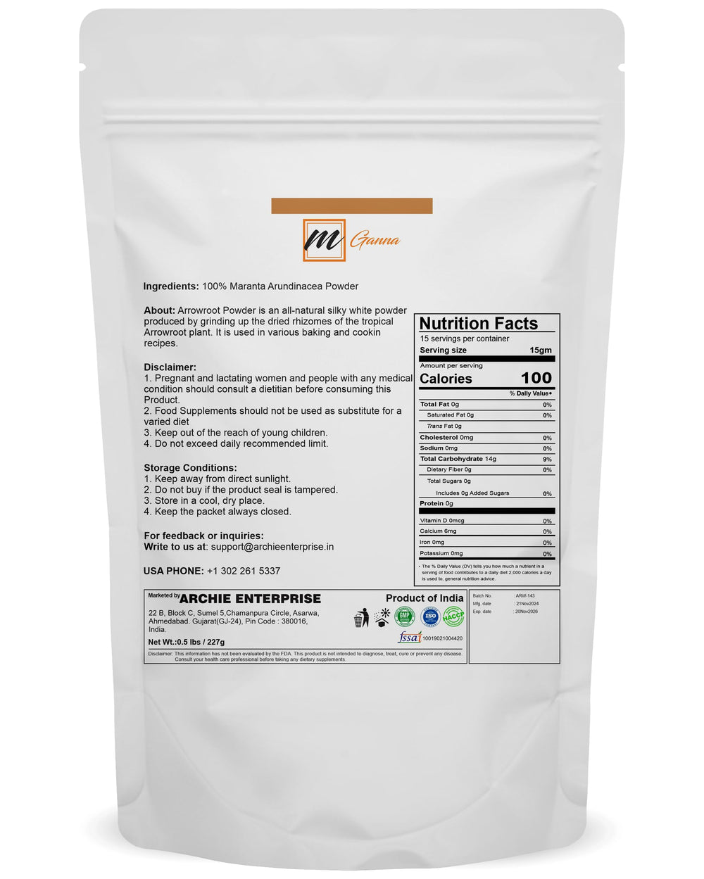 mGanna Arrowroot Powder texture-closeup shows fine starch for smooth bakes.