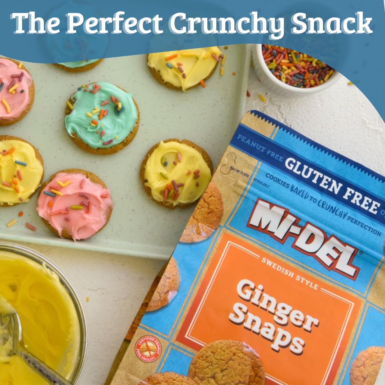 Mi-Del Ginger Snaps gluten-free label signals safe snacking.