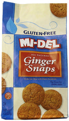 Mi-Del gluten-free ginger snaps pack front, ideal for gluten-sensitive snacking.