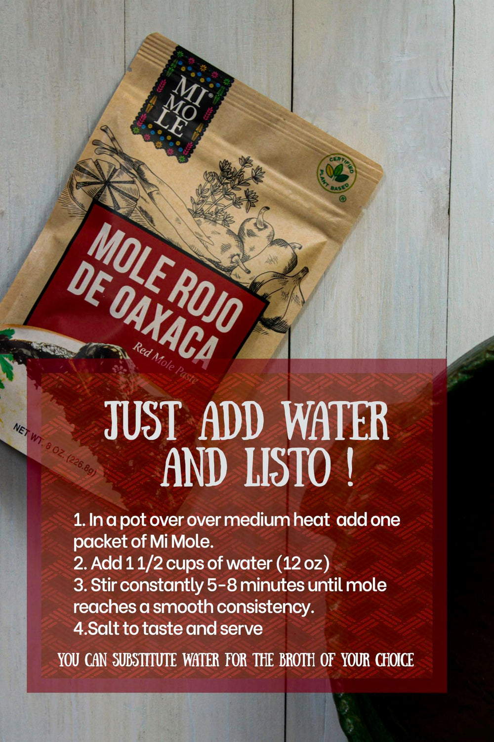 Mi Mole 26-ingredient list highlights bold spices and plant-based heritage.