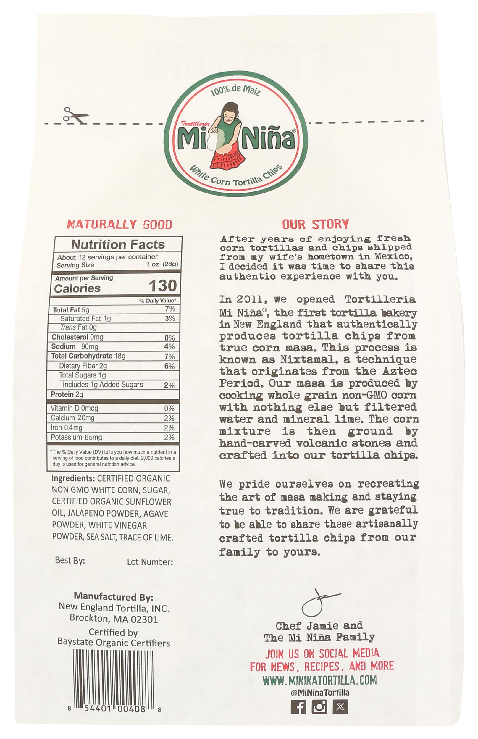 Mi Nina jalapeño agave chips closeup highlights spicy aroma and corn texture.
