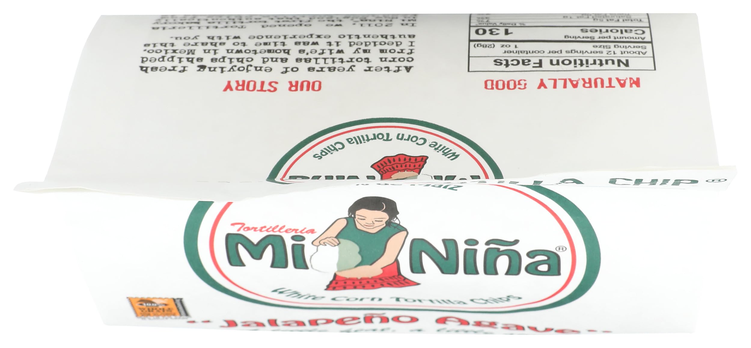 Mi Nina tortilleria bag front showcases brand and jalapeño aroma.