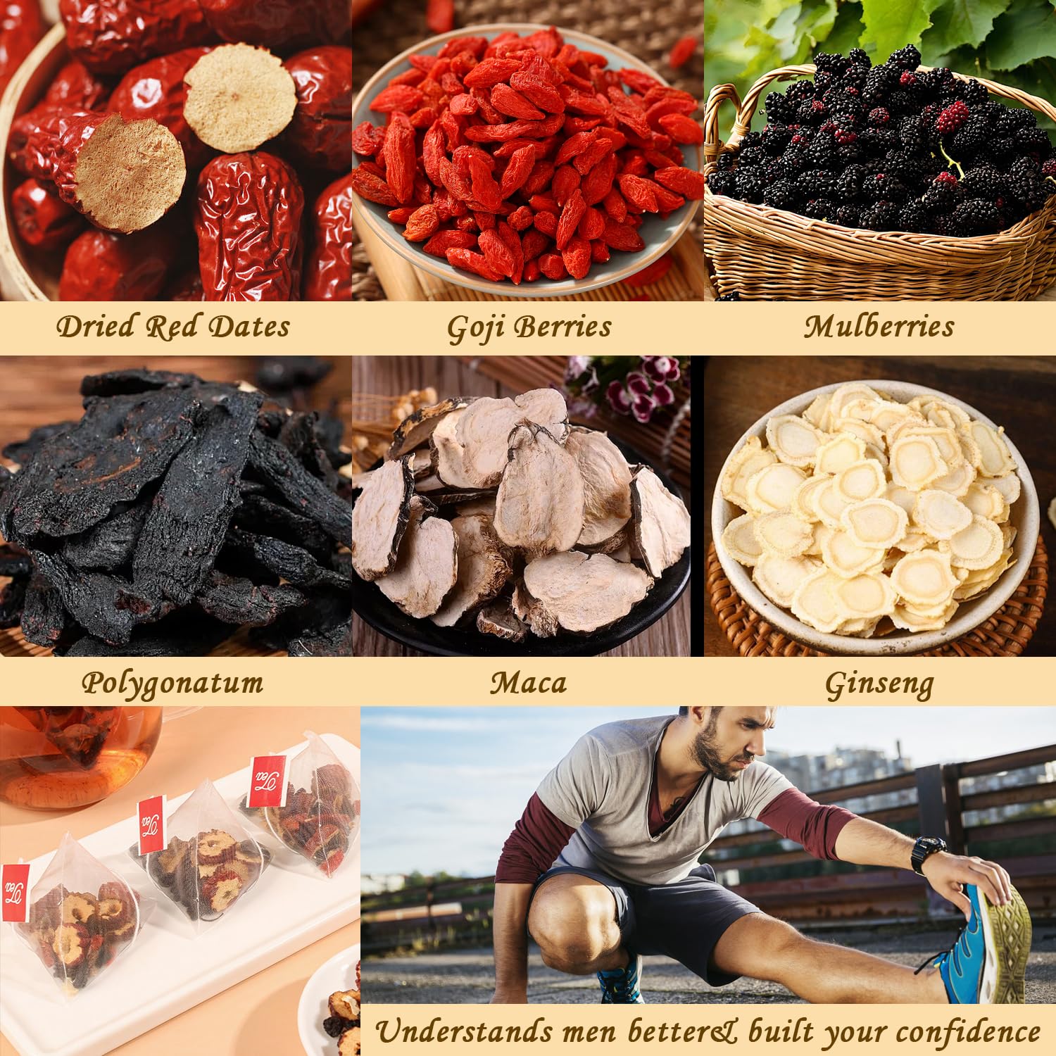 MIANQIONGFENG ginseng red date herbal tea ingredients displayed for rich flavor