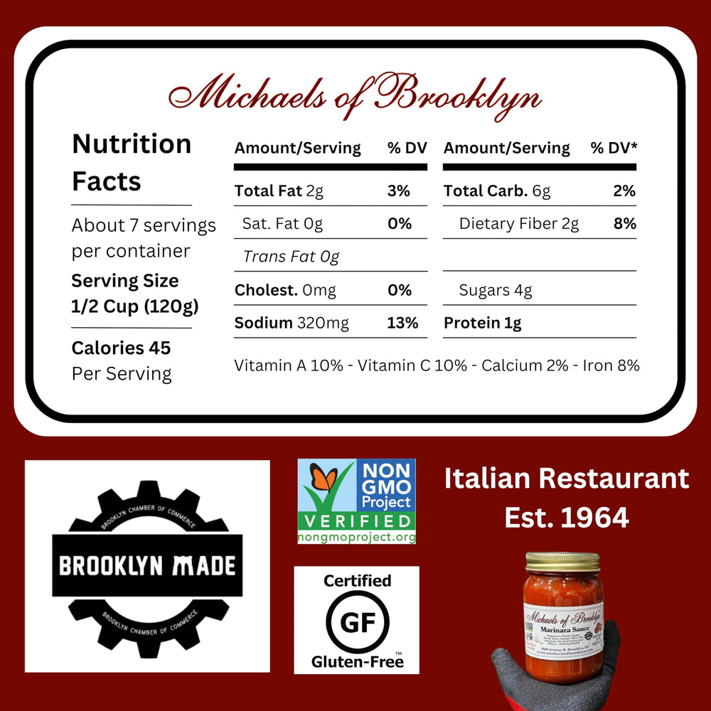 Michaels Of Brooklyn Marinara jar closeup—thick texture ideal for dipping.