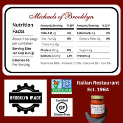 Michaels Of Brooklyn Marinara jar closeup—thick texture ideal for dipping.