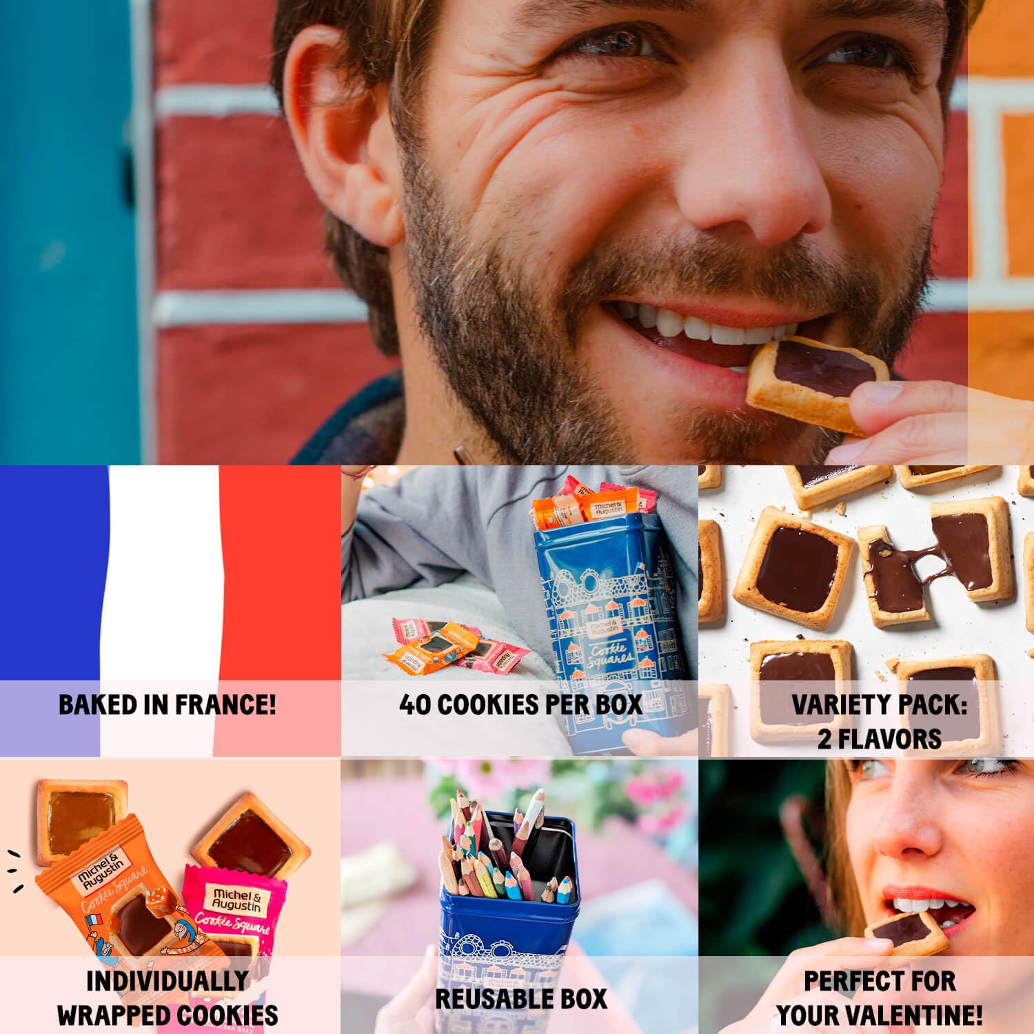 Michel et Augustin individually wrapped cookies maintain freshness, convenient for lunches