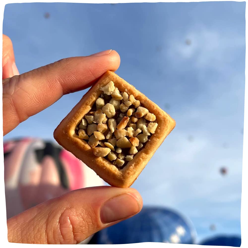 Michel et Augustin real hazelnut chips visible, premium ingredients for indulgent snacking.