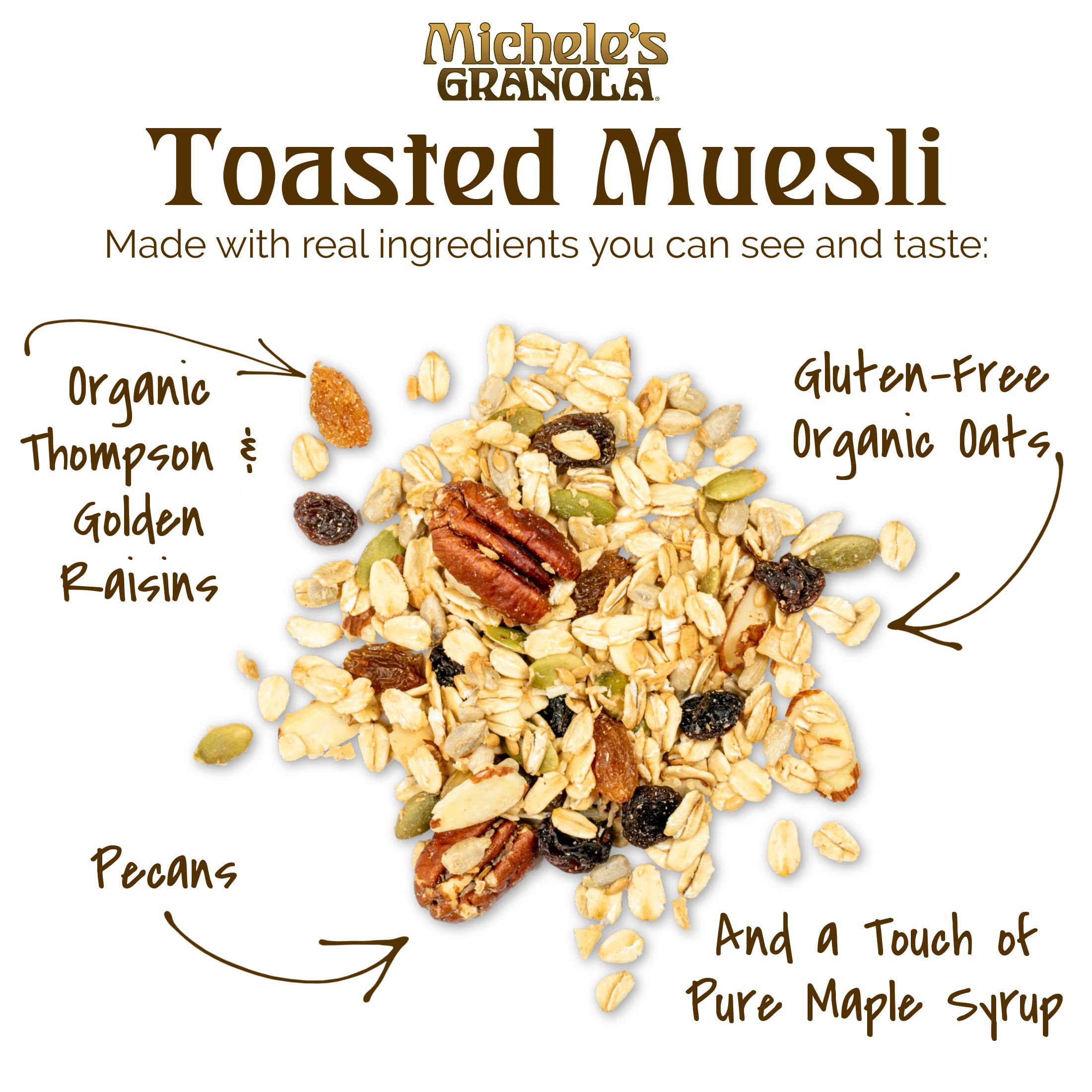 Michele's Granola 36oz resealable bag keeps freshness for busy mornings