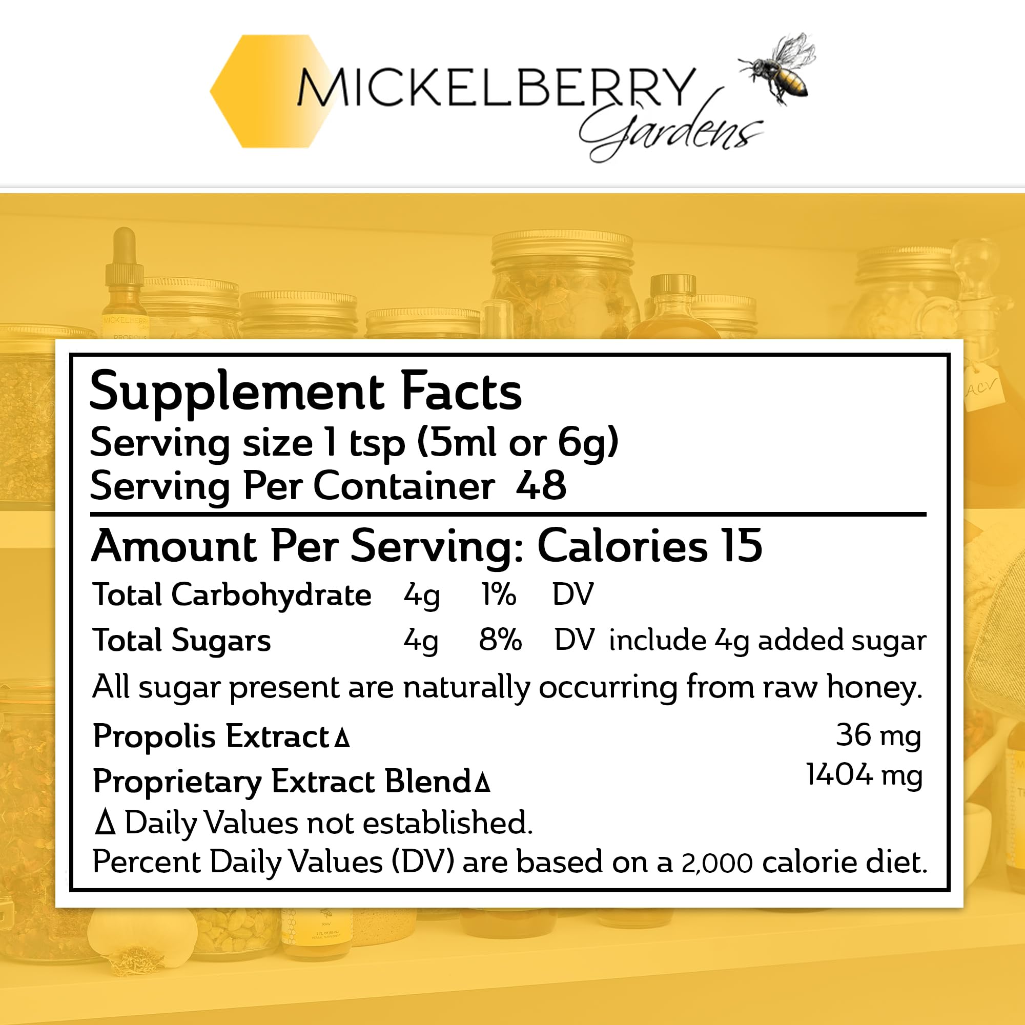 Mickelberry Gardens allergen-free packaging label on tonic bottle.