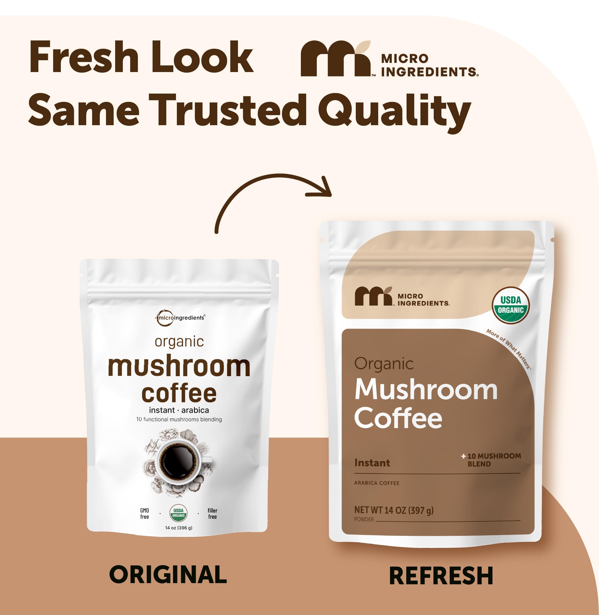 Close-up of Micro Ingredients 10-mushroom blend powder highlighting natural ingredients.