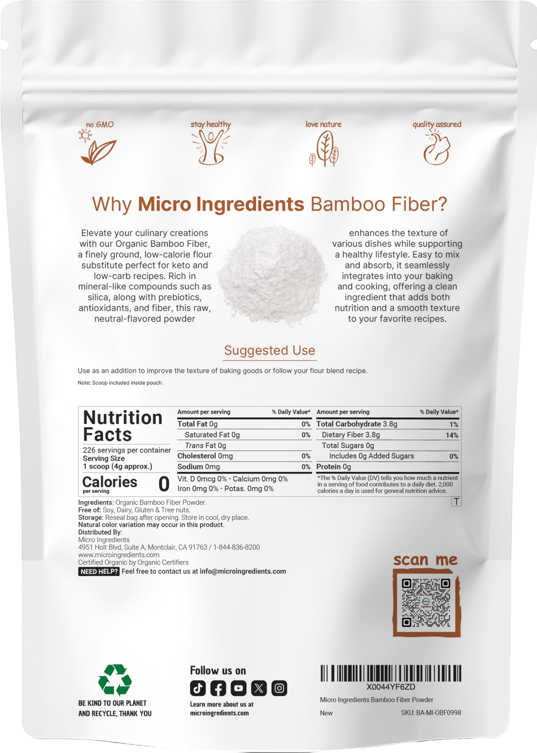 Micro Ingredients bamboo fiber powder scoop inside for precise keto portions