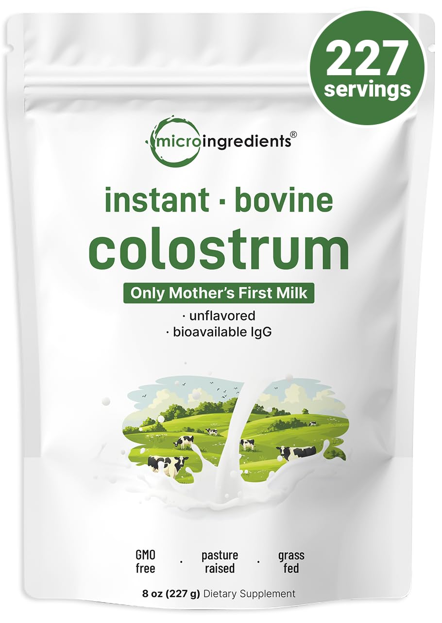 Micro Ingredients bovine colostrum powder bottle for convenient daily use.