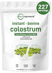 Micro Ingredients bovine colostrum powder bottle for convenient daily use.