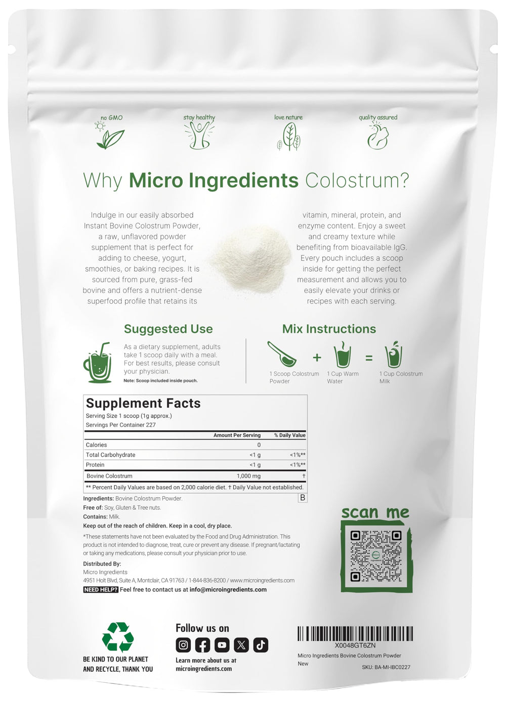 Micro Ingredients bovine colostrum powder instant mix for quick dissolving.