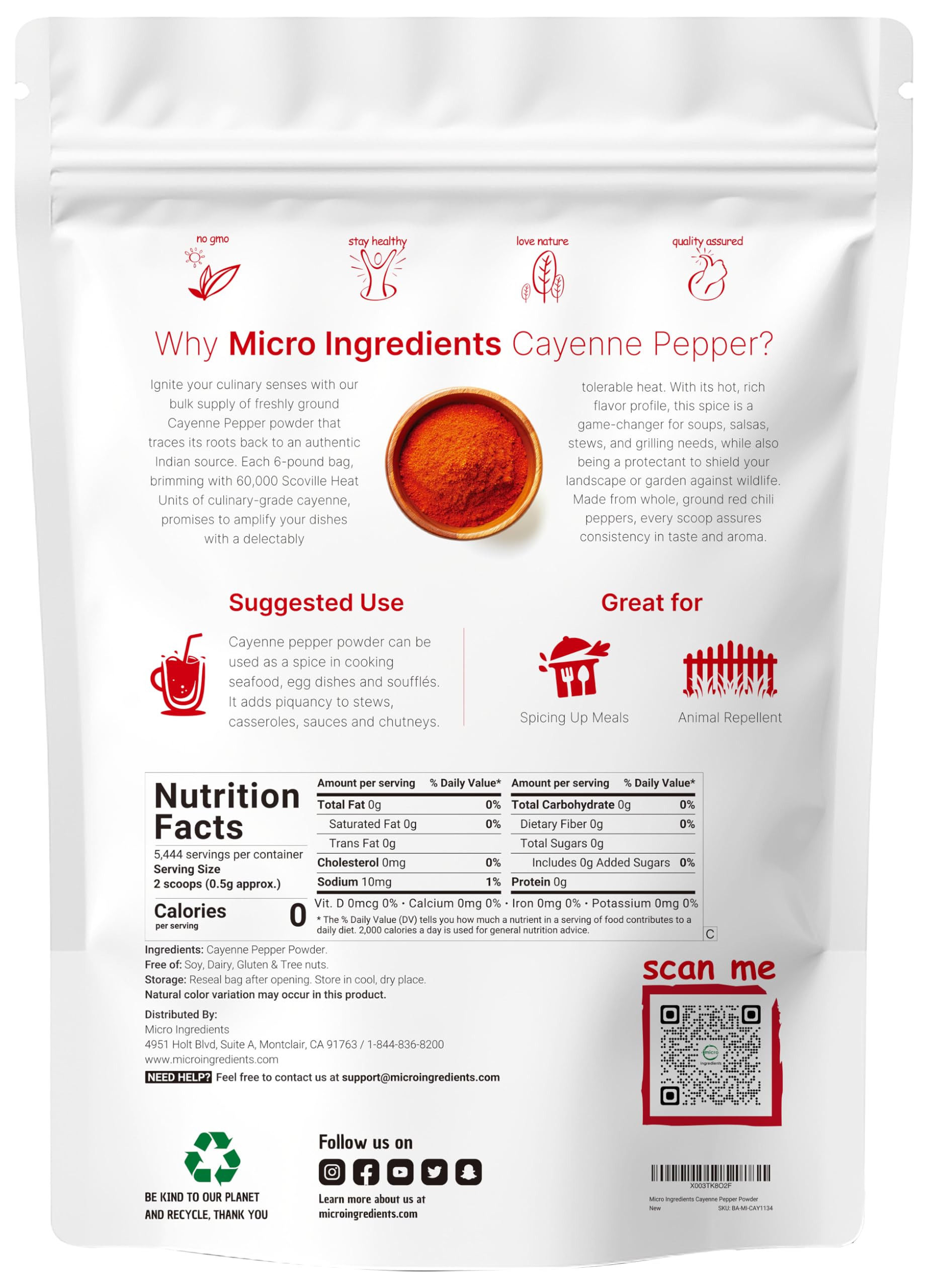 Micro Ingredients cayenne pepper 60k SHU powder boosts aroma for sauces and rubs.