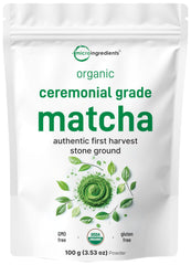Micro Ingredients ceremonial grade matcha powder jar for daily traditional tea.