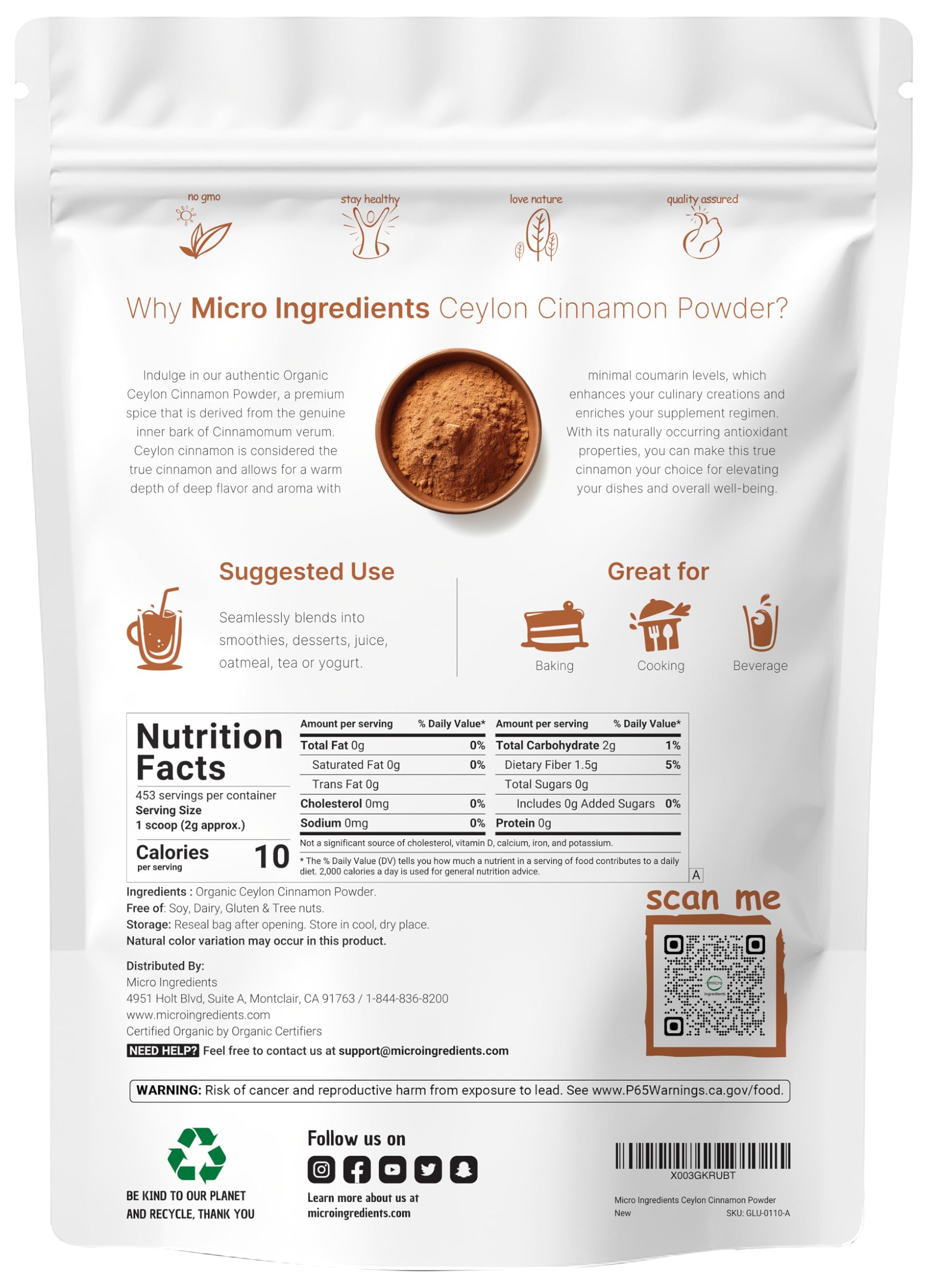 Micro Ingredients Ceylon cinnamon powder bulk bag close-up showing texture