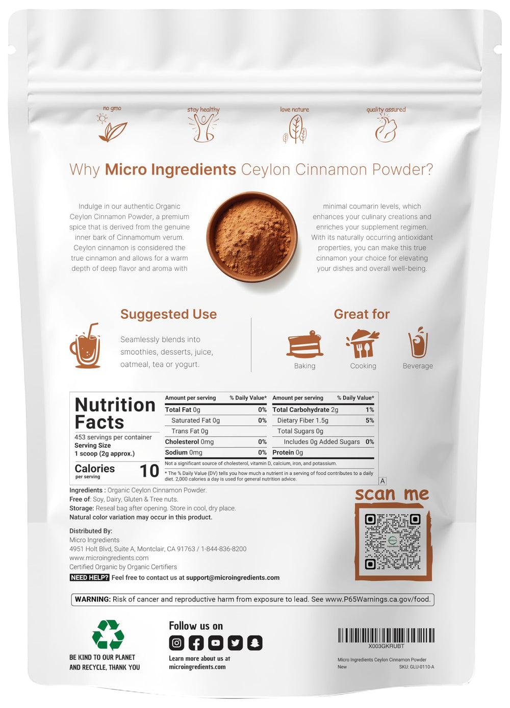 Micro Ingredients Ceylon cinnamon powder bulk bag close-up showing texture