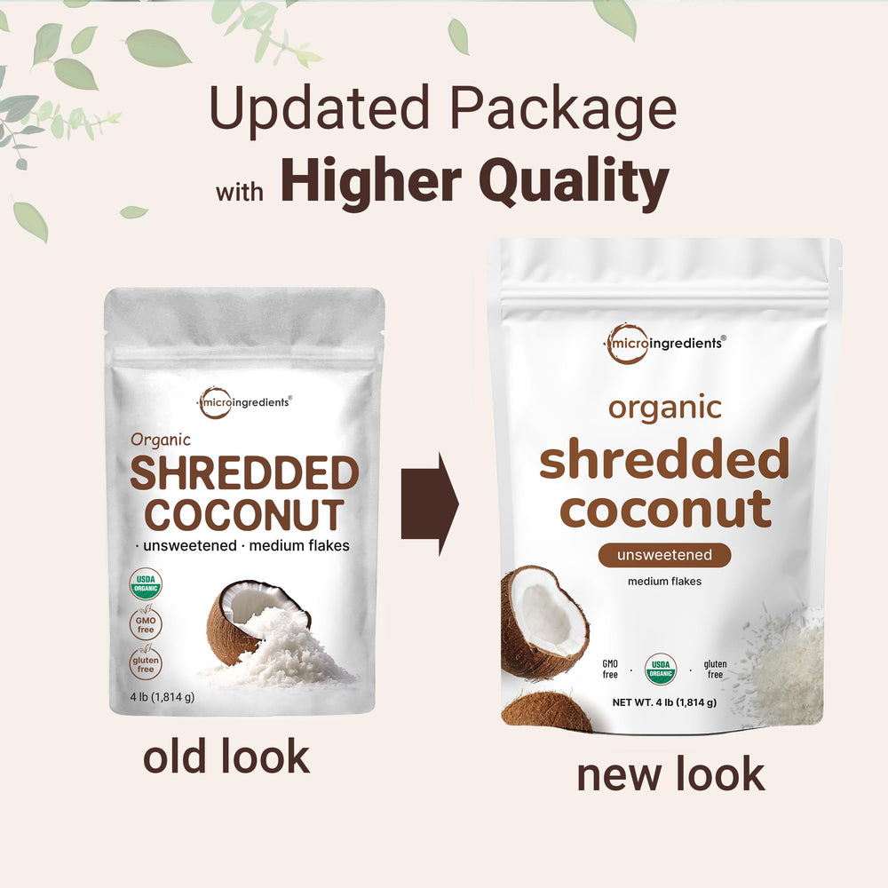 Micro Ingredients coconut flakes close-up texture shows creamy, subtle sweetness for baking.