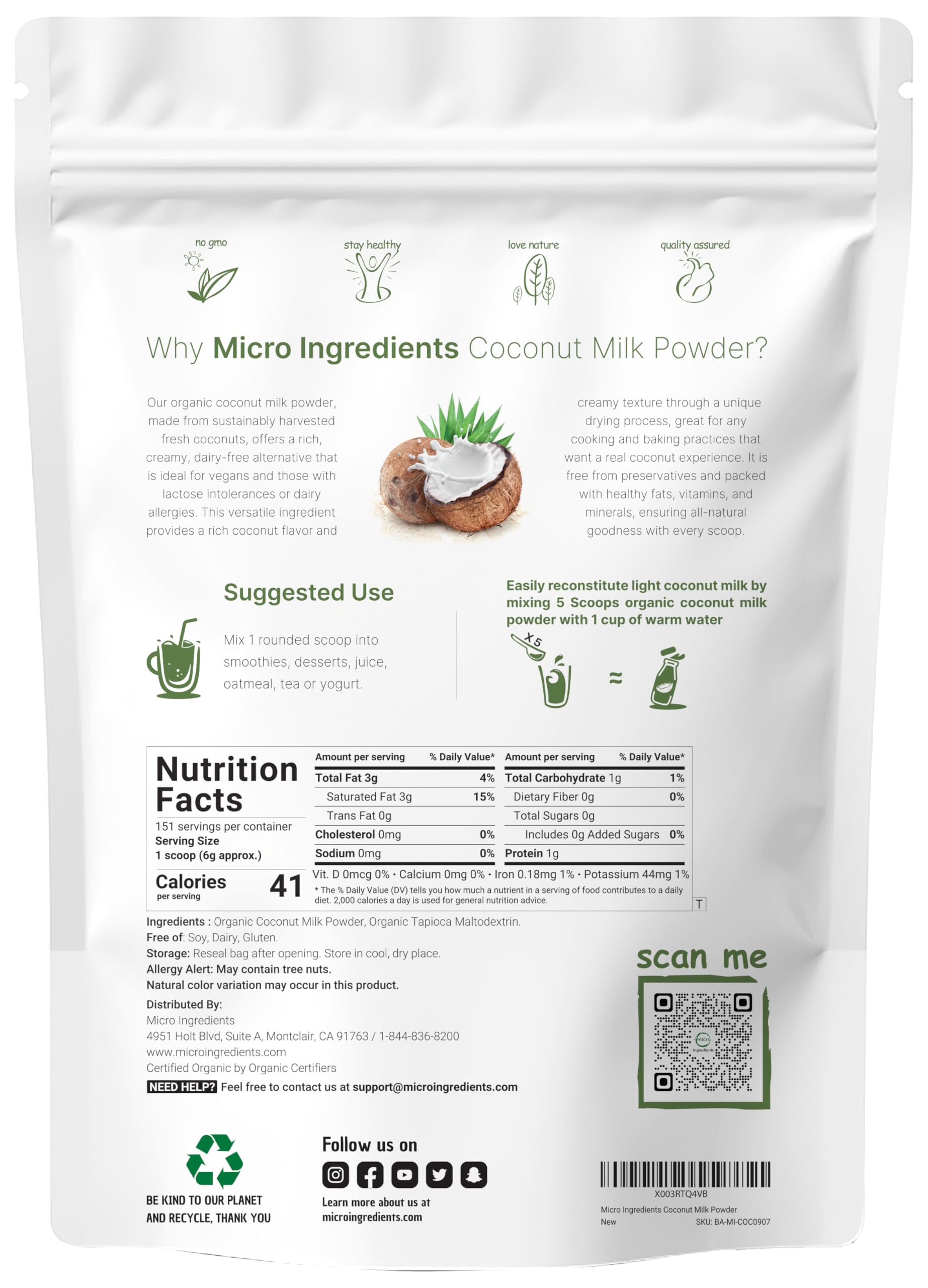 Micro Ingredients coconut milk powder scoop for precise daily measurements
