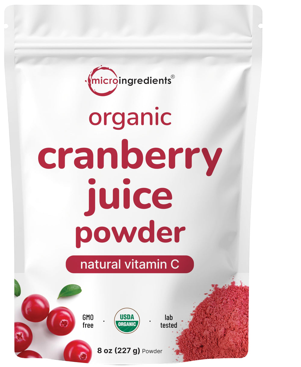 Micro Ingredients cranberry powder 8oz on spoon for daily smoothie use