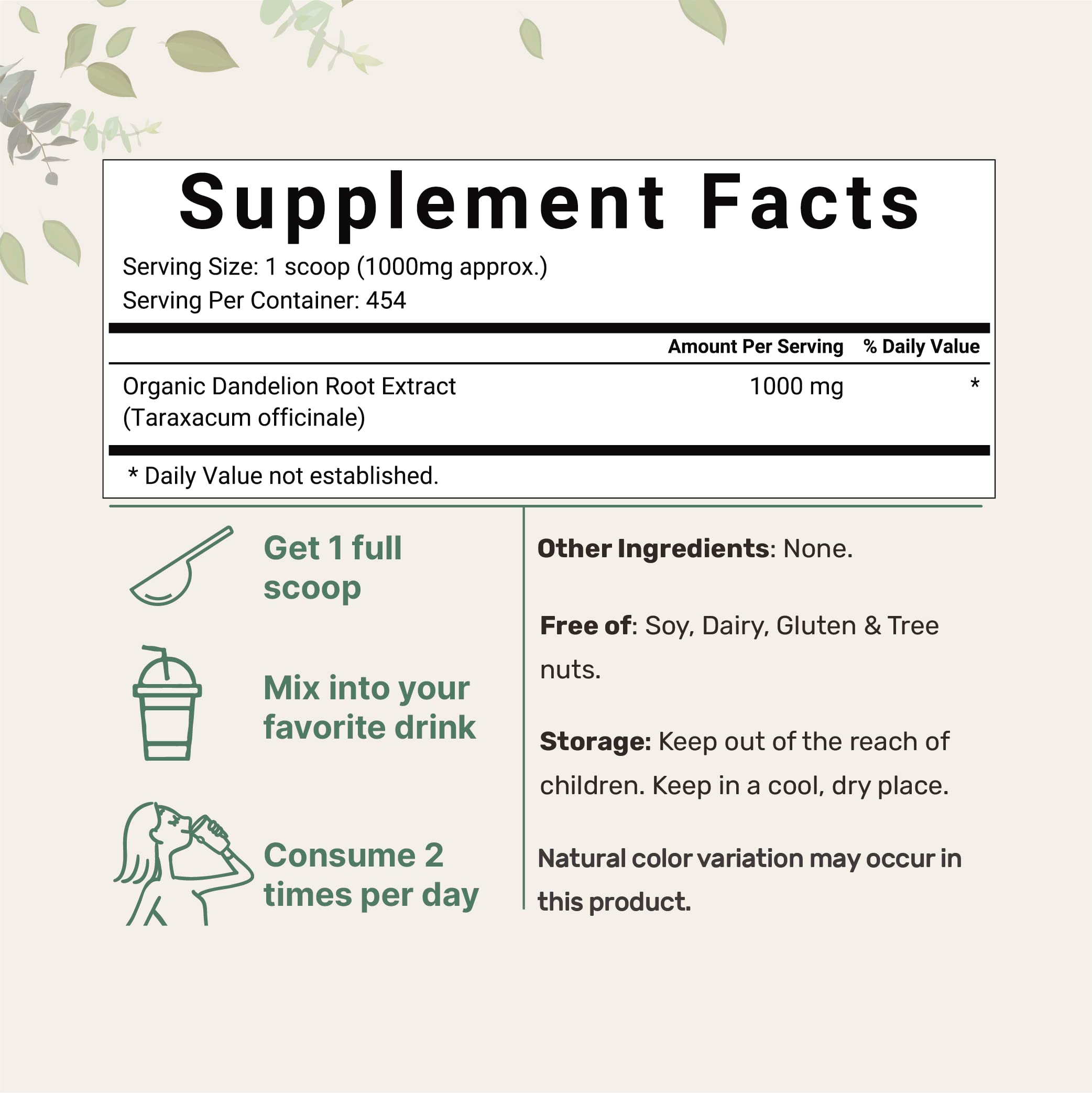 Micro Ingredients Dandelion Root Tea Powder scoop included for precise measurements.