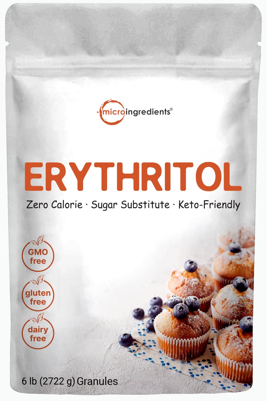 Micro Ingredients erythritol granules in bag ready for 1:1 sugar substitution