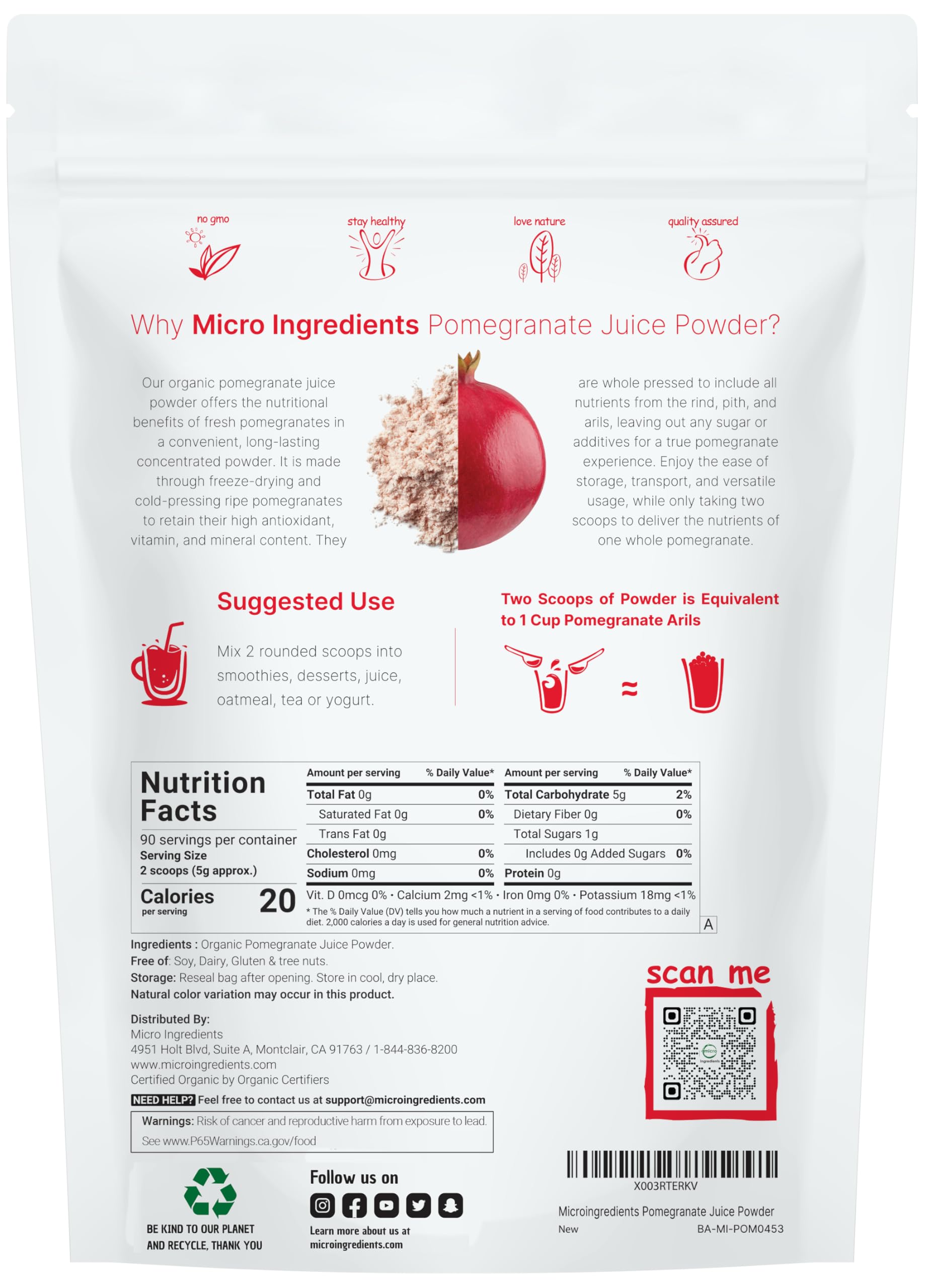 Micro Ingredients Freeze-dried Pomegranate Powder jar for beverages