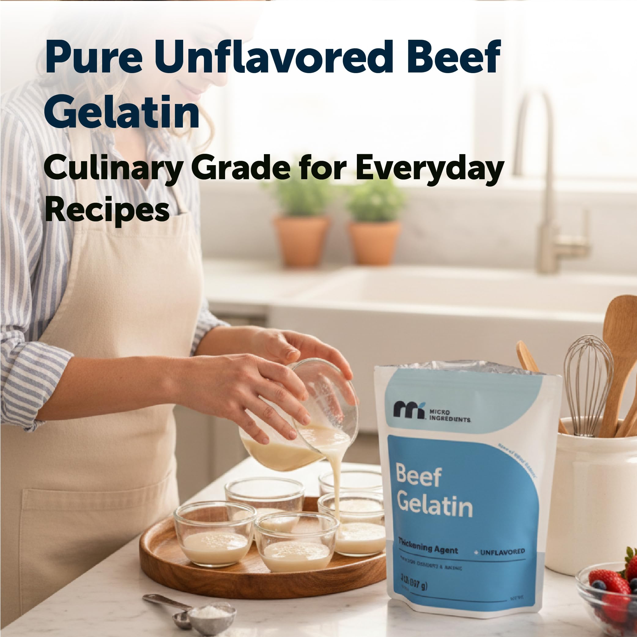 Micro Ingredients gelatin powder stored on a pantry shelf for everyday cooking.