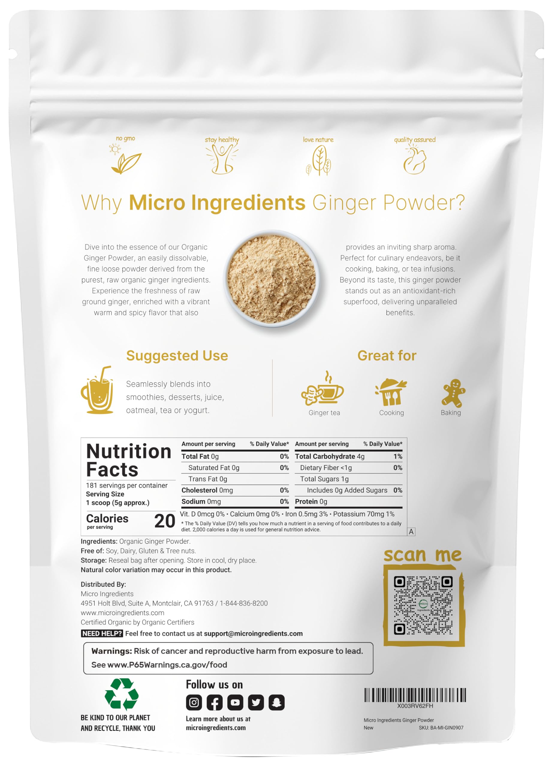 Micro Ingredients Ginger Powder with fine texture for smooth batters.