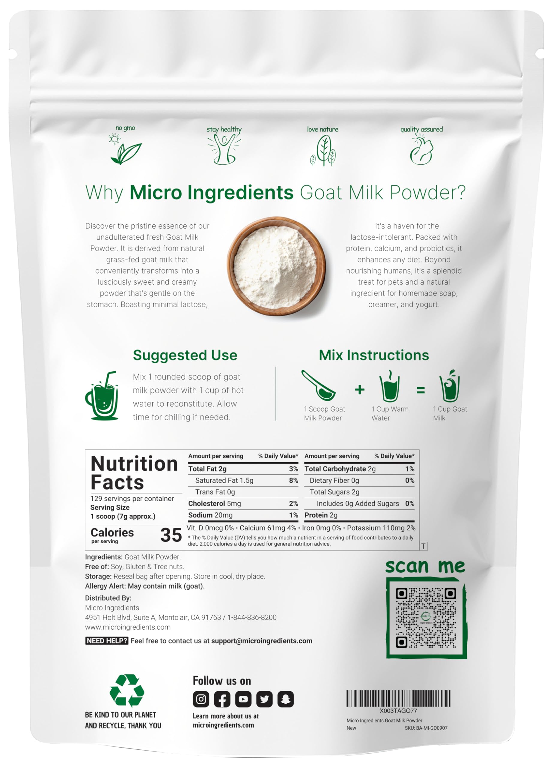 Micro Ingredients Goat Milk Powder texture close-up highlights smooth, creamy powder for mixing