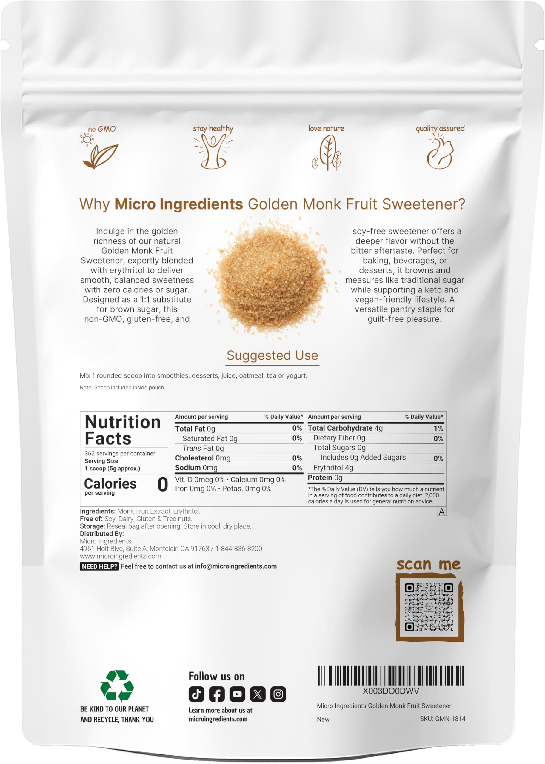 Micro Ingredients 1-to-1 brown sugar substitute for baking and beverages.