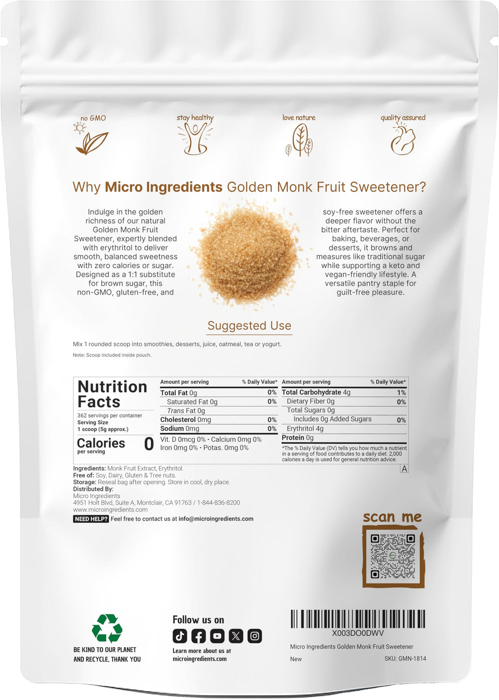 Micro Ingredients 1-to-1 brown sugar substitute for baking and beverages.