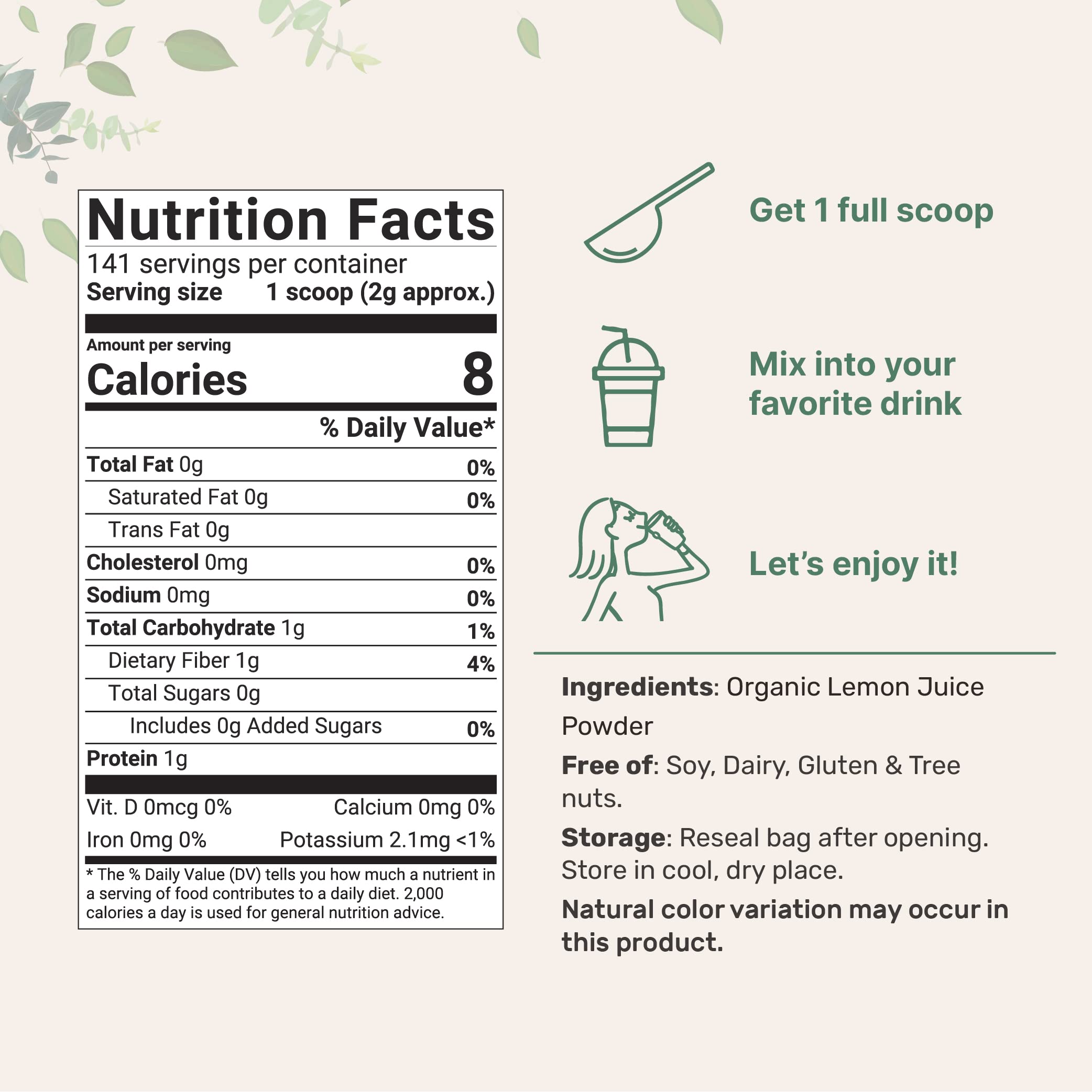 Micro Ingredients lemon juice powder scoop highlights easy portion control for daily vitamin C