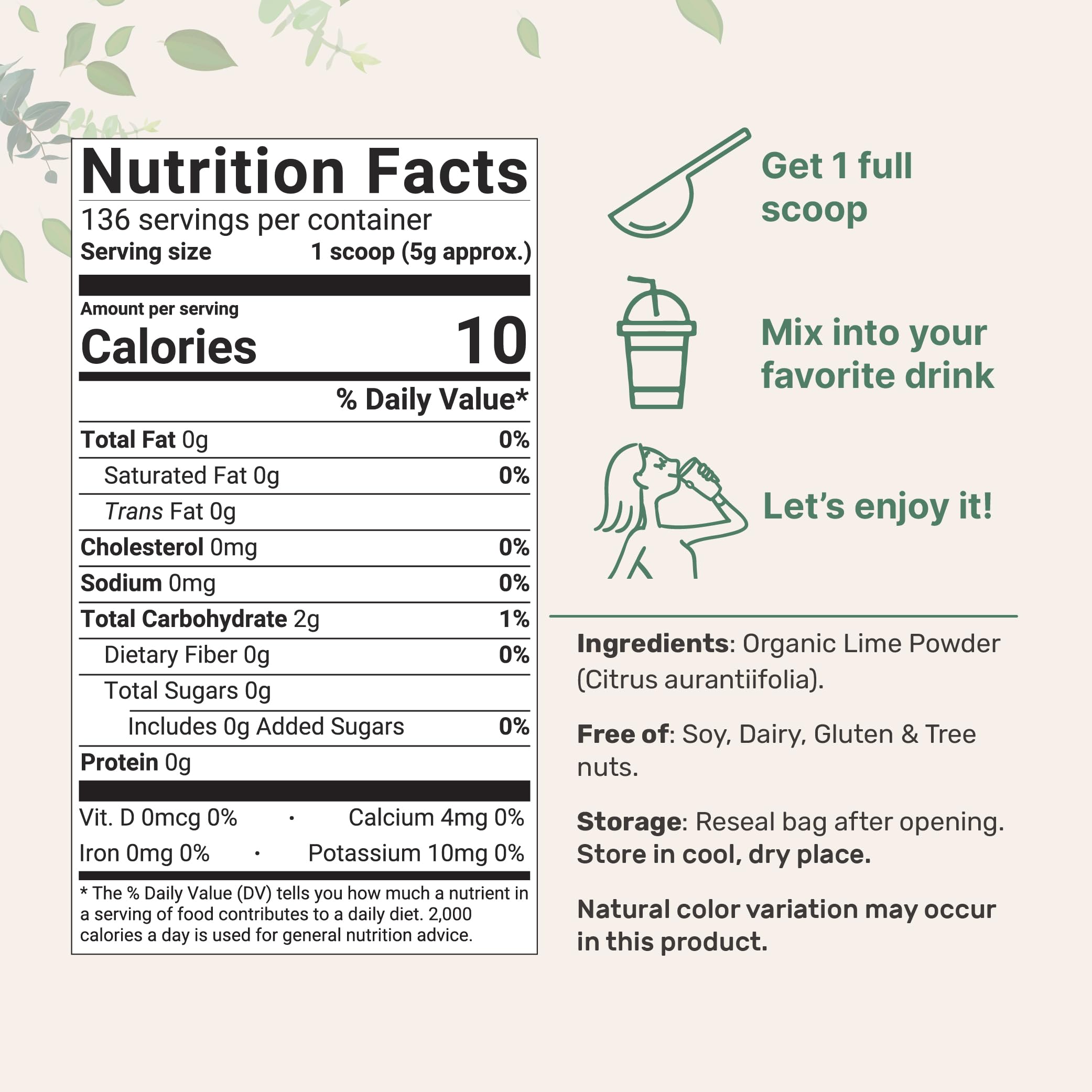 Micro Ingredients lime powder scoop illustrating convenient single-serving portions for smoothies
