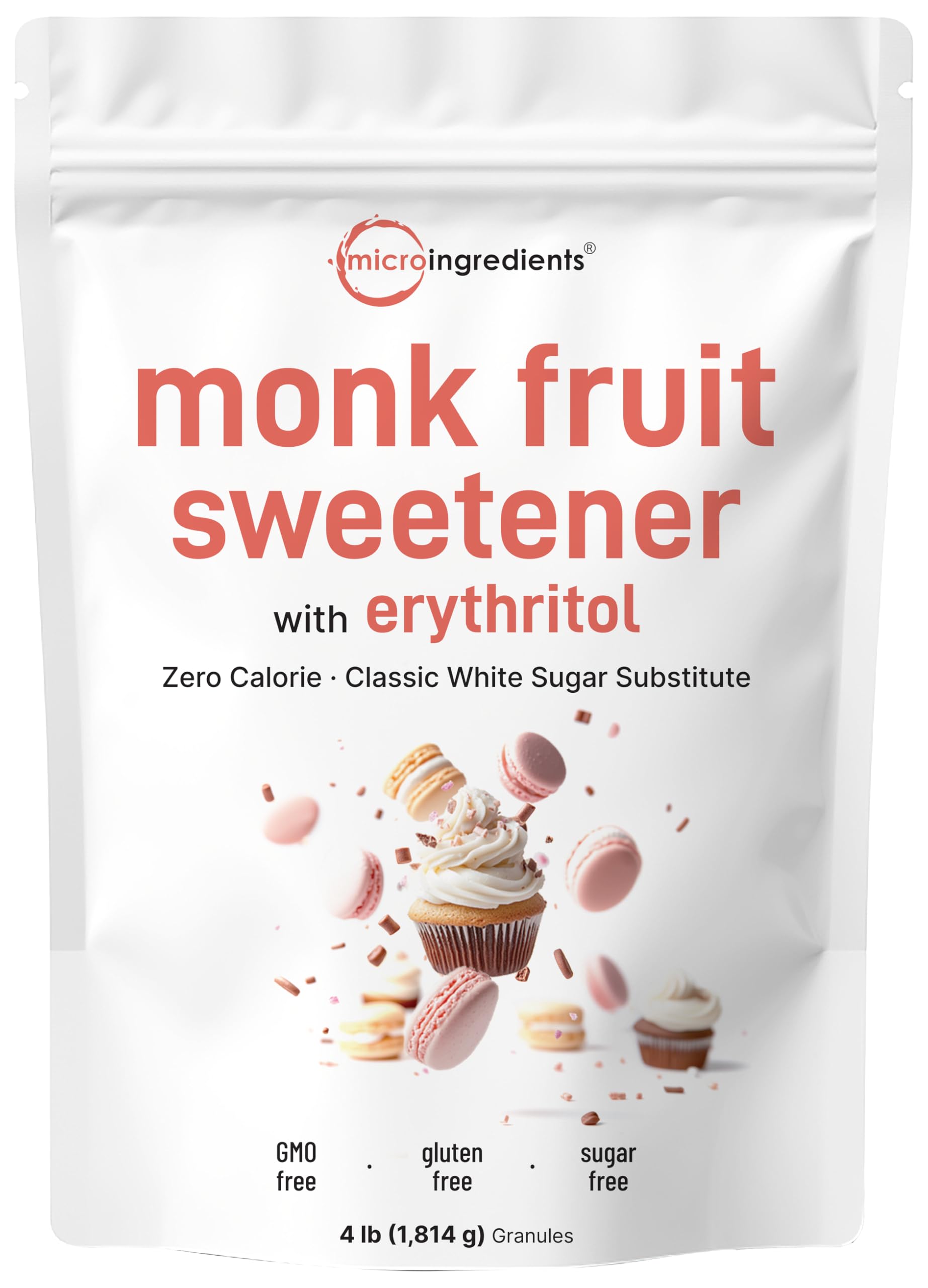 Micro Ingredients monk fruit sweetener 4lb container with scoop for precise measurements